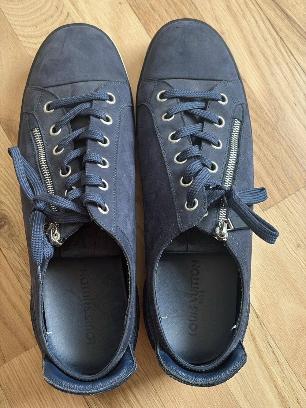 Louis Vuitton Navy Low-Top Lace-Up Sneakers with Side Zip